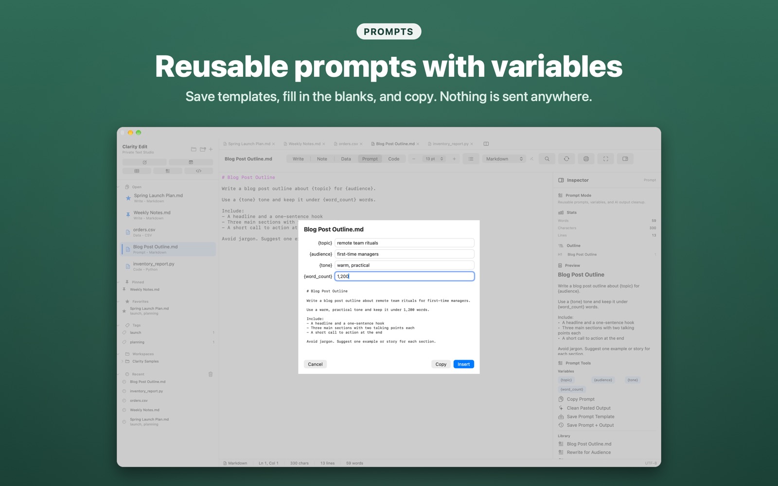 Prompt Mode with template variables